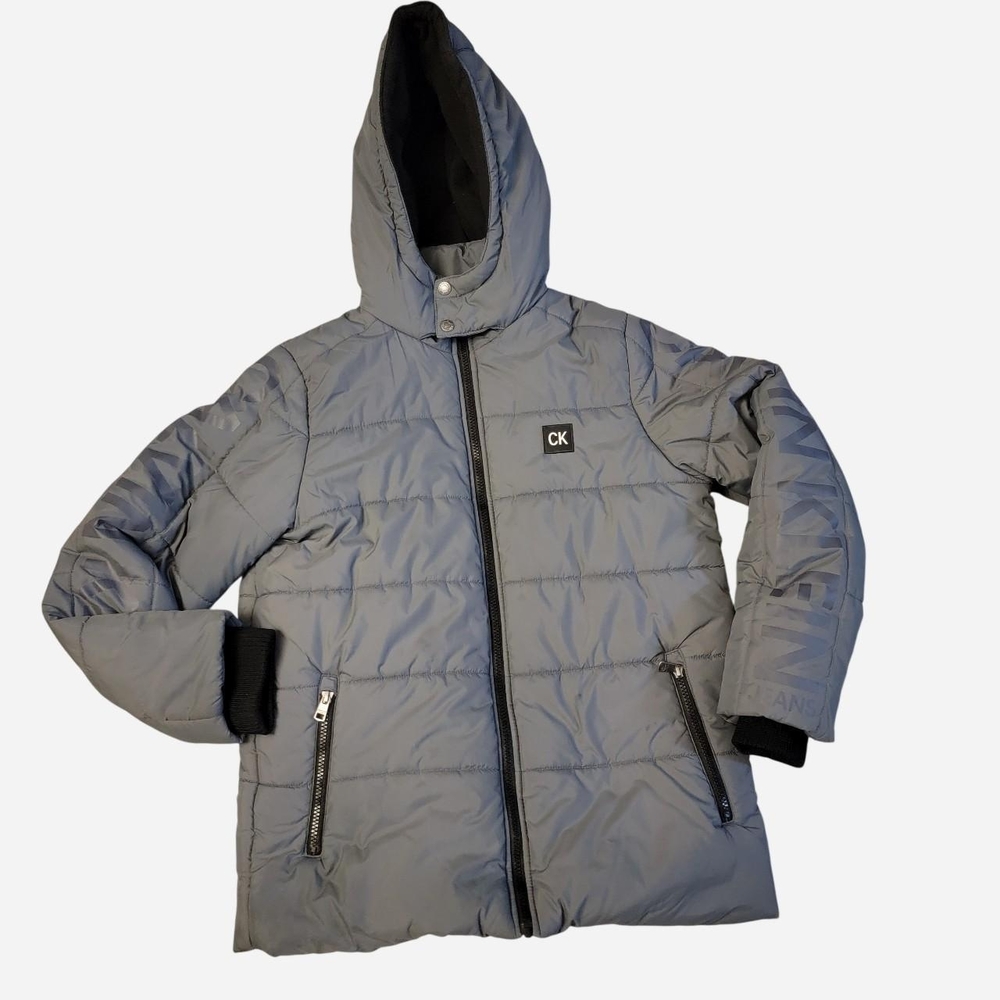 Calvin Klein Jeans Kids Hooded Puffer Jacket in Light Gray